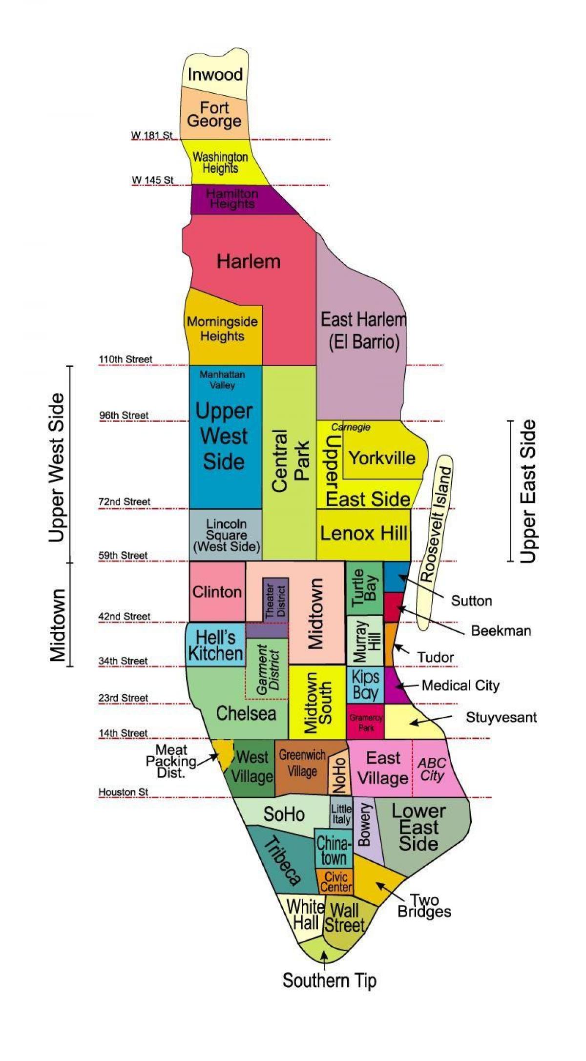 карта Нью-Йорка с именами районе