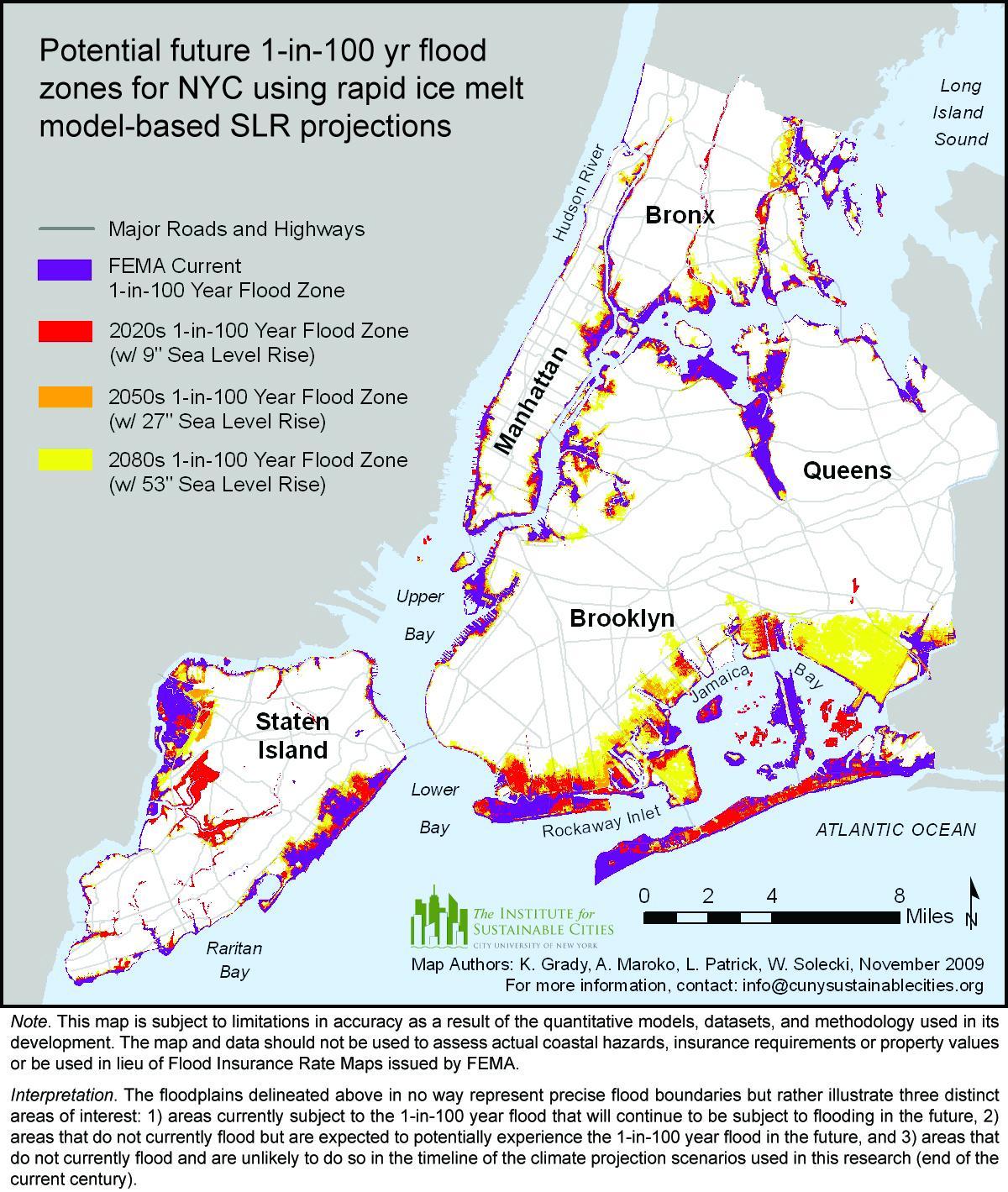 повышение уровня моря карта Нью-Йорка