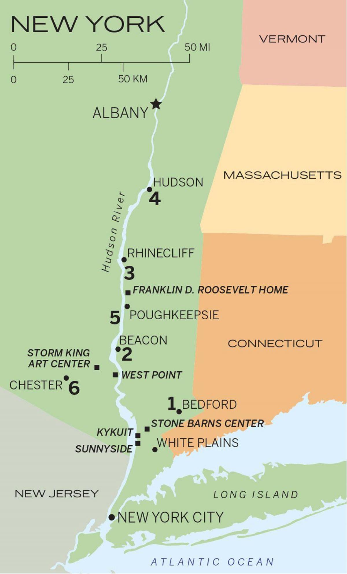 реки Гудзон карте Нью-Йорка